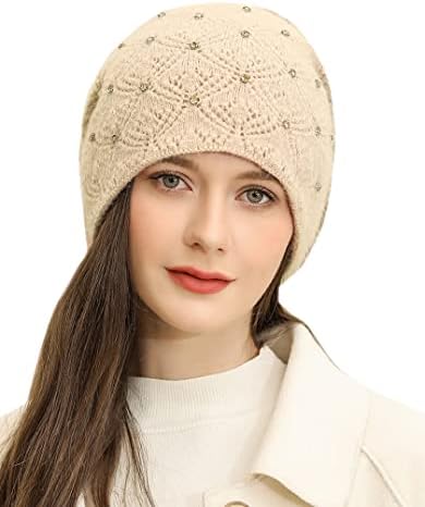 SEAFORM Kadınlar Kış Bere Şapka Sıcak Polar Astarlı Hımbıl Örme Moda Kafatası Kap Kalın Baggy Yumuşak Kasketleri Kap