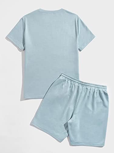 Erkekler için iki parçalı Kıyafetler Erkekler Mektup Yamalı Detay Tee ve İpli Bel Şort (Renk: Bebek Mavisi, Boyut: