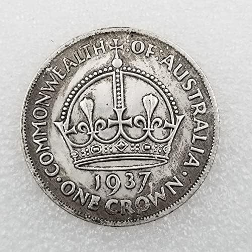 QİNGFENG Antika El Sanatları 1937 İngiliz Pirinç Gümüş Kaplama Yaşlı Yaşlı Gümüş Dolar 030