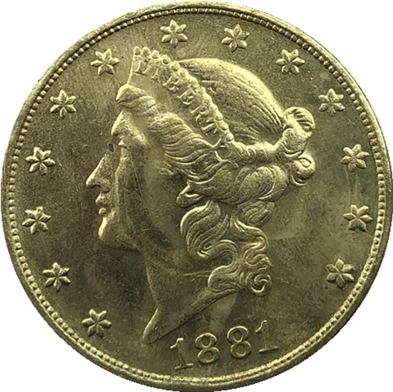 1881P Versiyonu Amerikan 20 Altın Sikke Pirinç Antika El Sanatları Dış hatıra parası 34MM