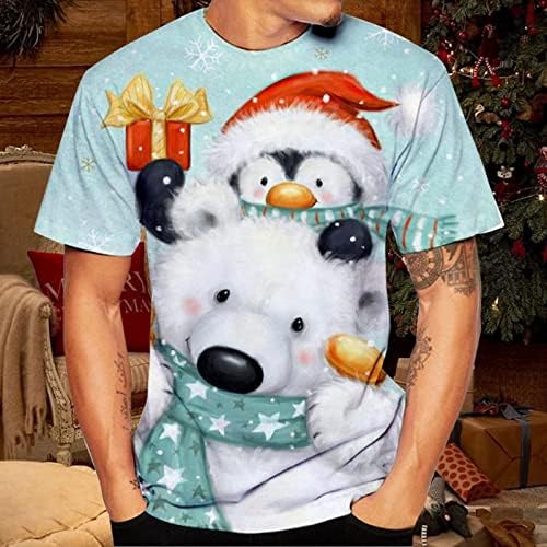 DSODAN Noel Kısa Kollu T-Shirt Mens için, Komik Noel Noel Baba Baskı Yuvarlak Boyun Tee Tops Egzersiz Tasarımcı Tshirt