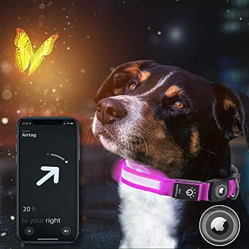 Airtag Köpek Tasması, LED Apple Airtag Light Up Apple AirTag Tutucu Kılıflı Köpek Tasması, USB Şarj Edilebilir ve