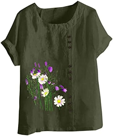 Papatya Haşhaş Çiçek Grafik Bluz T Shirt Bayanlar için Kısa Kollu %2023 Keten Pamuk Ekip Boyun Büyük Boy Rahat Üst