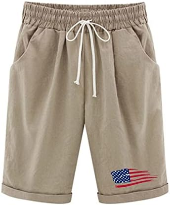 Amerikan Bayrağı plaj şortu Kadınlar için Yaz Pamuk Keten Bermuda Şort Diz Boyu 4th Temmuz Vatansever kısa pantolon