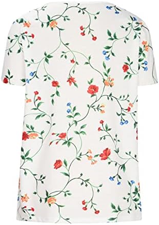 Comigeewa Bayanlar Kısa Kollu T Shirt Çiçek Baskı Gevşek Fit Bluzlar T Shirt V Boyun Dantel Spandex Salonu T Shirt