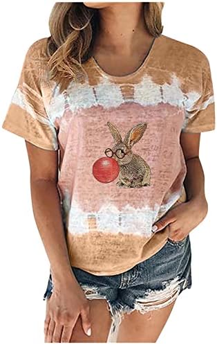 Bayanlar Paskalya Üstleri Kısa Kollu Bluzlar Ekip Boyun Degrade Grafik Seksi Kawaii Batik Hayvan Tavşan Üstleri 2023