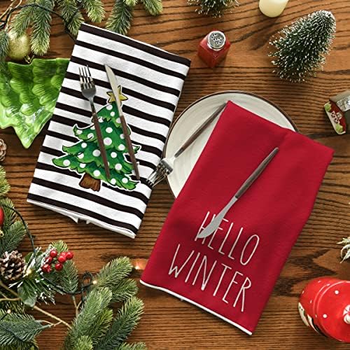 Artoid Modu Şerit Merry Christmas Ağacı mutfak havluları bulaşık havluları, 18x26 İnç Mevsimsel Kış Dekorasyon el