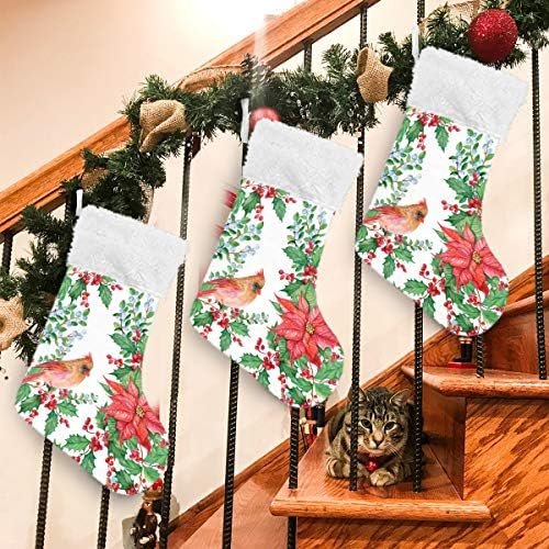 ALAZA Noel Çorap Poinsettias Kuşlar Klasik Kişiselleştirilmiş Büyük Çorap Süslemeleri Aile Tatil Sezonu için Parti