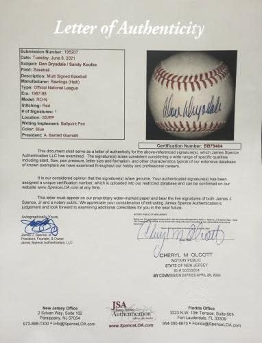 Sandy Koufax ve Don Drysdale İmzalı Ulusal Beyzbol Ligi, JSA LOA İmzalı Beyzbol Topları