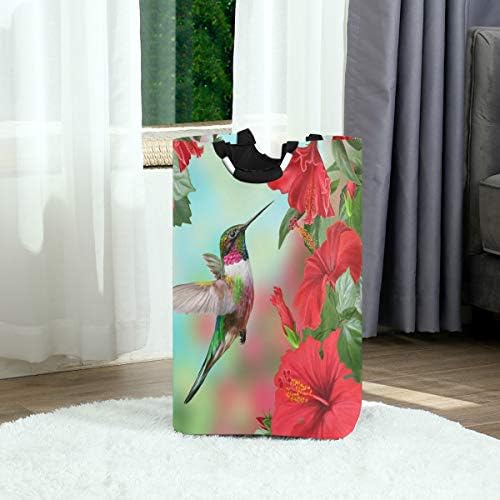 YYZZH Hummingbird Kuş Blossoming Kırmızı Ebegümeci Çiçeği Çiçek Baskı Büyük Çamaşır Torbası Sepet Alışveriş Çantası