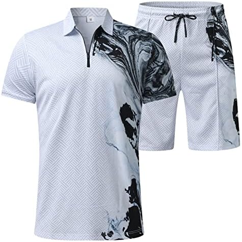 Erkek 2 Parça Kıyafetler Çeyrek Zip POLO GÖMLEK ve şort takımı Rahat Spor Takım Elbise Yaz Eşofman Erkekler için