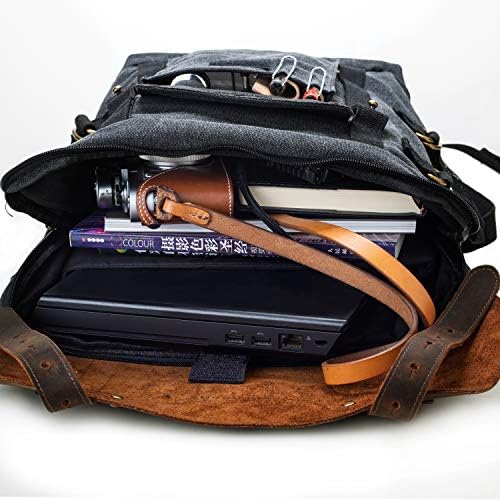 Kanvas sırt çantası Erkekler için Hakiki deri kılıf Vintage Seyahat Sırt Çantası Okul Kitap Çantası, Fit 15.6 Dizüstü