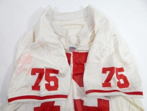 1995 San Francisco 49ers 75 Oyun Kullanılmış Beyaz Forma 52 690-İmzasız NFL Oyun Kullanılmış Formalar