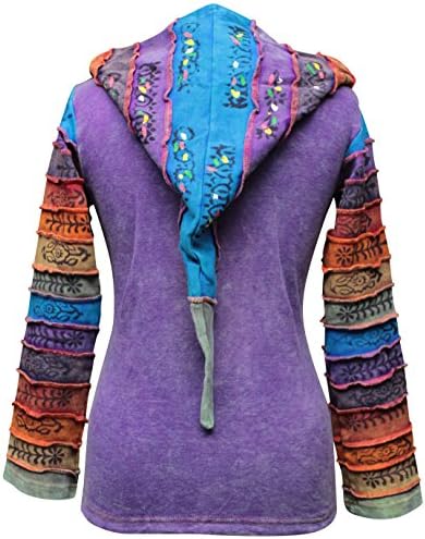 Shopoholic Moda kadın Güneş Patchwork Peri Hippi Kaburga Hoodie Soluk Ceket