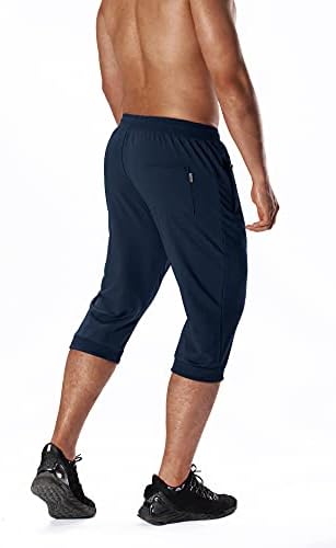 LEPOAR erkek 3/4 Joggers kapri pantolonlar Şort Rahat Egzersiz Eğitimi Koşu Diz Boyu İpli Bel Fermuarlı Cepler