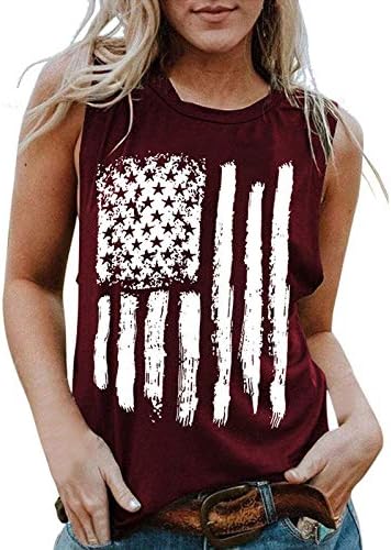 PANOEGSN kadın Amerikan Bayrağı Baskı Tankı Üstleri Gevşek Fit Egzersiz Gömlek Yaz Kolsuz Tişört 4th Temmuz Grafik