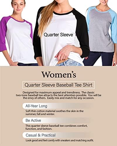 BAIEBLEUE KÜRESEL kadın Beyzbol T Shirt - 3/4 Kollu Rahat Raglan Jersey Tee Temel Vintage Raglan Kollu Üst