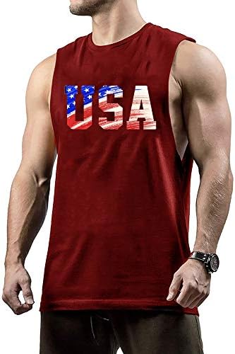 GymLeader erkek günlük t-Shirt ABD Bayrağı Vücut Geliştirme Kesim Egzersiz Tankı Üstleri