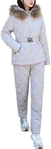 Kadın rahat moda Kayak takım elbise Hodied fermuar ceket kemer yüksek bel pantolon takım elbise sevimli