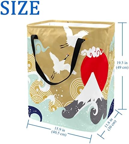 Retro Japon Vinç Dalga Bulutlar Güneş Baskı Katlanabilir çamaşır Sepeti, 60L Su Geçirmez çamaşır sepetleri Çamaşır