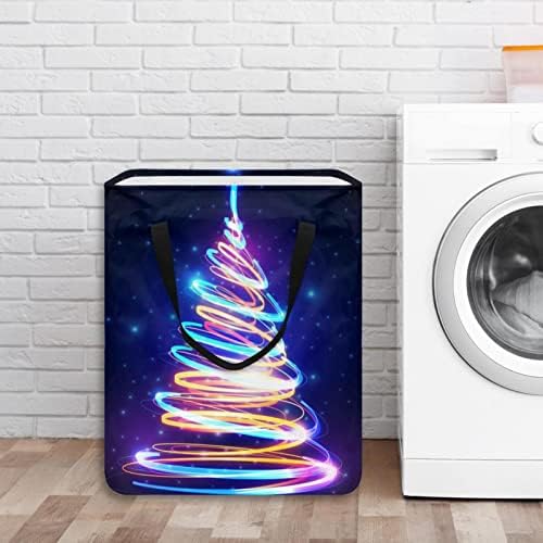 Renkli ışıklar Noel ağacı baskı katlanabilir çamaşır sepeti, 60L su geçirmez çamaşır sepetleri çamaşır kutusu giysi