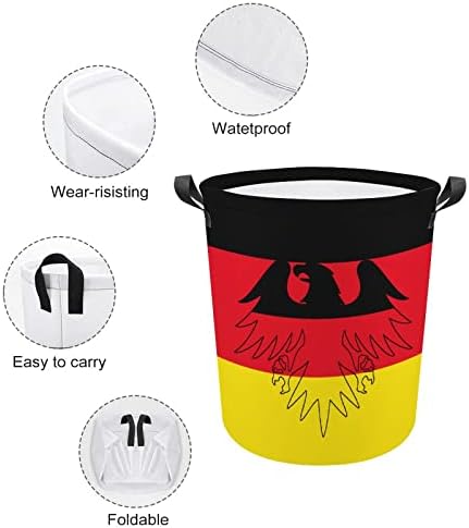 Alman Bayrağı Çamaşır Sepeti Yuvarlak Kanvas Kumaş Sepetleri Kolları ile Su Geçirmez Katlanabilir Çamaşır Kutusu Giysi