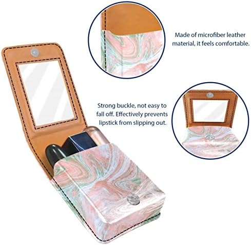 ORYUEKAN Ruj Kılıfı Ayna ile Sevimli Taşınabilir Makyaj Çantası kozmetik torbası, Modern Soyut Mermer Desen Pembe