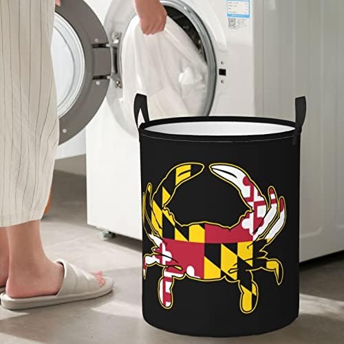 Maryland Bayrağı Yengeç çamaşır sepeti Büyük Yuvarlak Kolları İle çamaşır sepeti, Kirli Giysiler için Banyo Çamaşır