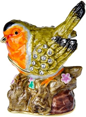 FJ FENGZHİJİE Biblo Kutusu Menteşeli Robin Kuş Heykelcik Altın Emaye Kristal Kahverengi Ev Dekor, Hediyeler için Kuşlar