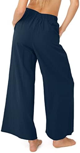 Kadın pantolonları Elastik Yüksek Bel Pantolon Pamuk Keten Pantolon Yoga Plaj cepli pantolon Geniş Bacak Sweatpants