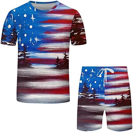 Vatansever Şort Eşofman Erkekler için Bağımsızlık Günü T Shirt Üstleri ve Şort Hızlı Kuru Amerikan Bayrağı Atletik