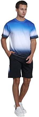 Erkek Spor Seti Yaz Kıyafeti 2 Parça Set Kısa Kollu T Shirt ve Şort Şık Rahat Eşofman Seti Degrade Eşofman