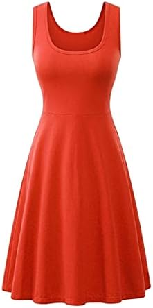 ıCODOD Elbise kadın 2023 Yaz rahat elbise Kolsuz T Yaka Büyük Salıncak Düz Renk Mermi Uygulama Elbise Geleneksel
