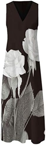 Cami Elbise Cepler ile Kolsuz Çiçek Boho Baskı plaj sundress V Yaka Artı Boyutu Maxi Elbise Yaz Elbiseler Kadınlar