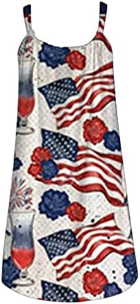4th Temmuz Rahat Yaz Plaj Elbise Kadınlar için ABD Bayrağı Bohemian Elbise Kolsuz Scoop Boyun Flowy Gevşek Mini Yensiz