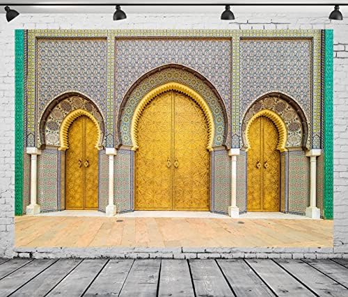 BELECO 20x10ft Kumaş Fas Kraliyet Sarayı Zemin Altın Giriş Kapısı Kemerli Kapılar İslam Arka Plan fotoğraf kabini