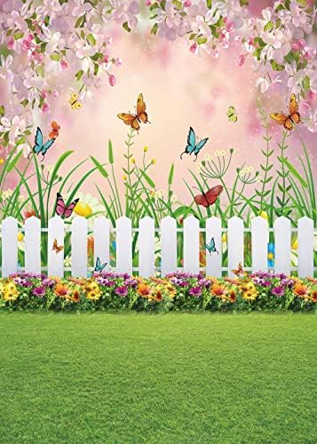 INRUI Bahar Paskalya Bahçe Fotoğraf Backdrop Yeşil Çim Çim Çiçek Kelebek Çit Bebek Duş Doğum Günü Partisi Arka Plan