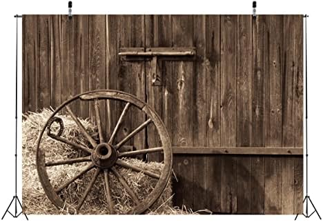 BELECO 20x10ft Kumaş Cowboys fotoğraf arka fonu Ahır Kapı Eski Ahır Antika Tekerlek Saman Balyaları Samanlık Ülke