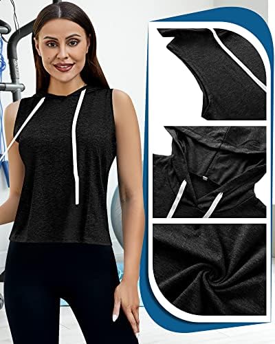 Fıcerd 2 Paket kadın Egzersiz Kolsuz Kapşonlu kırpma kolsuz yelek T-Shirt Yaz spor salonu kapüşonluları Atletik Egzersiz