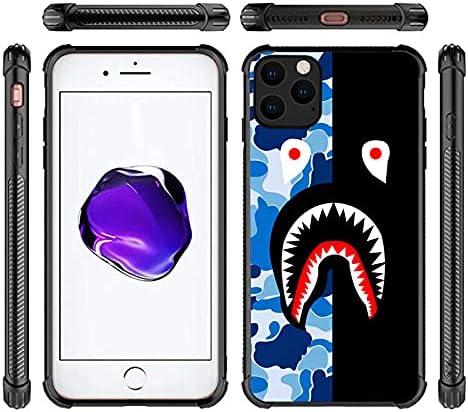 DJSOK iPhone 11 Kılıfı, Mavi Siyah Köpekbalığı iPhone 11 Kılıfları 4 Köşeli Darbeye Dayanıklı Koruma Yumuşak Silikon