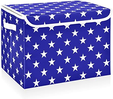 CaTaKu Kapaklı Katlanabilir Saklama Kutuları Amerika Yıldızları Mavi Kapaklı Büyük Katlanabilir Kumaş Saklama Kutuları