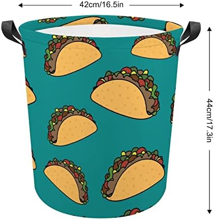Meksika Tacos Şaka Yuvarlak Çamaşır Sepeti Katlanabilir Su Geçirmez Kirli Giysiler Sepetleri Kolları ile Çamaşır Kutusu
