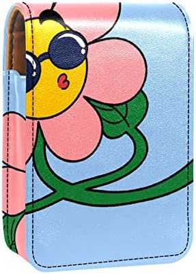 ORYUEKAN Ruj Kılıfı Ayna ile Sevimli Taşınabilir Makyaj Çantası kozmetik torbası, Karikatür Komik Çiçek ve Güneş Gözlüğü