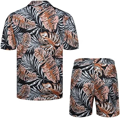 Erkek Çiçek Gömlek Hawaiian Seti Casual Düğme Aşağı Kısa Kollu Aloha Gömlek ve Şort Kıyafet