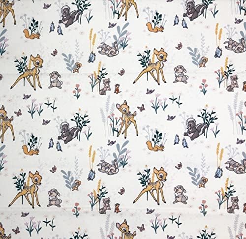 1 Yard-Bambi & Thumper Çayır Eğlenceli Beyaz Pamuklu Kumaş (Kapitone, Dikiş, El Sanatları Projeleri, Yorgan, Yastık