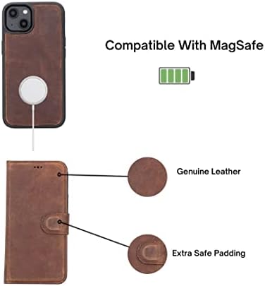 Deri Çıkarılabilir Cüzdan Kılıfı iPhone 14 Pro ( 6.1) MagSafe,RFID Koruması ile Uyumlu Manyetik Çıkarılabilir Kapak