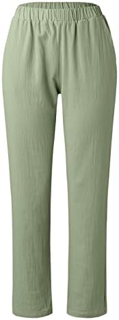Yaz Rahat Pamuk Keten Pantolon Kadınlar için Baggy Düz Bacak Pantolon Yüksek Bel Uzun cepli pantolon Konfor Dipleri