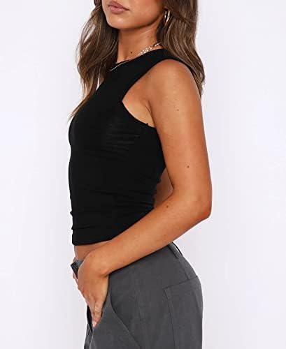 SAFRİSİOR Kadın Kolsuz Yuvarlak Boyun kırpma kolsuz yelek Slim Fit Egzersiz Yoga Spor Kırpma Üst Yelek Gömlek Dışarı