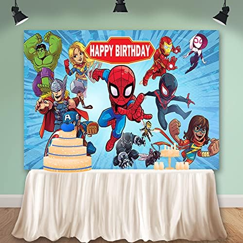 Karikatür Süper Kahraman Örümcek Adam Arka Planında Avengers Doğum Günü Zemin Bebek Duş Parti Malzemeleri Afiş Fotoğraf