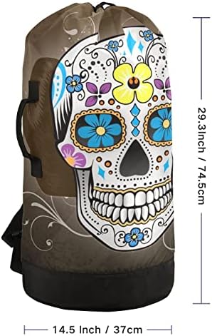 Sanatsal Karikatür Kafatası çamaşır torbası Sırt Çantası Omuz Askıları ile Kirli Giysiler Organizatör Seyahat için